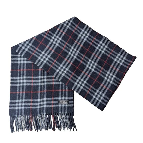 BURBERRY London Vintage Classic Nova Check Knit 100% Lambs Wool Black SCARF - Picture 1 of 6